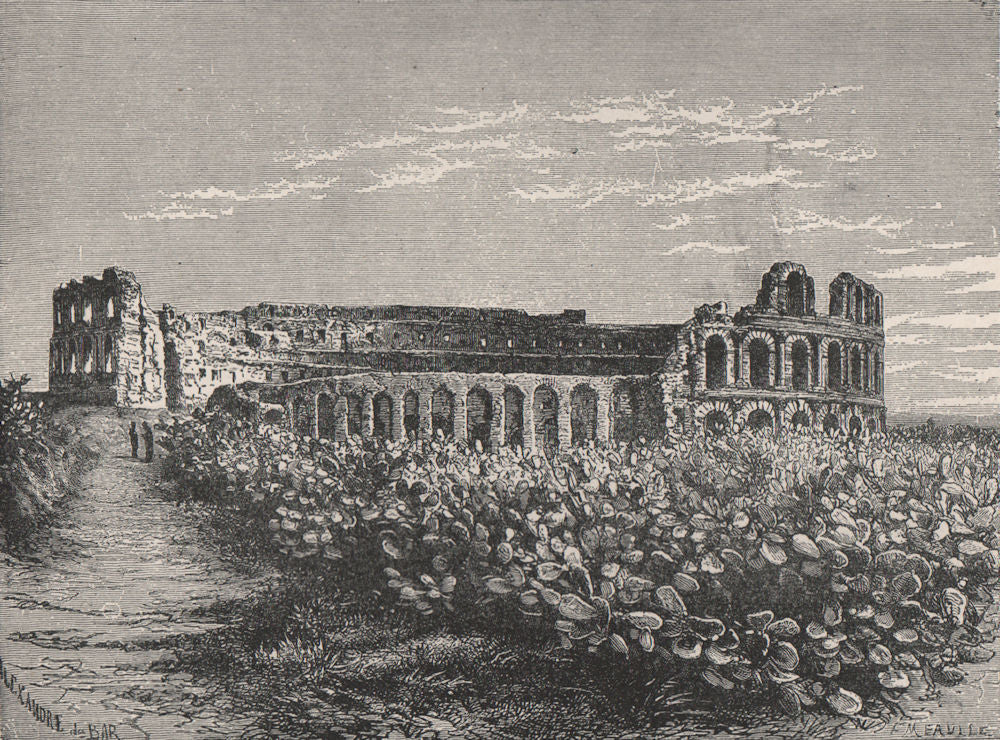 Roman amphitheatre of Thysdrus, el-Djem, Tunisia 1885 old antique print